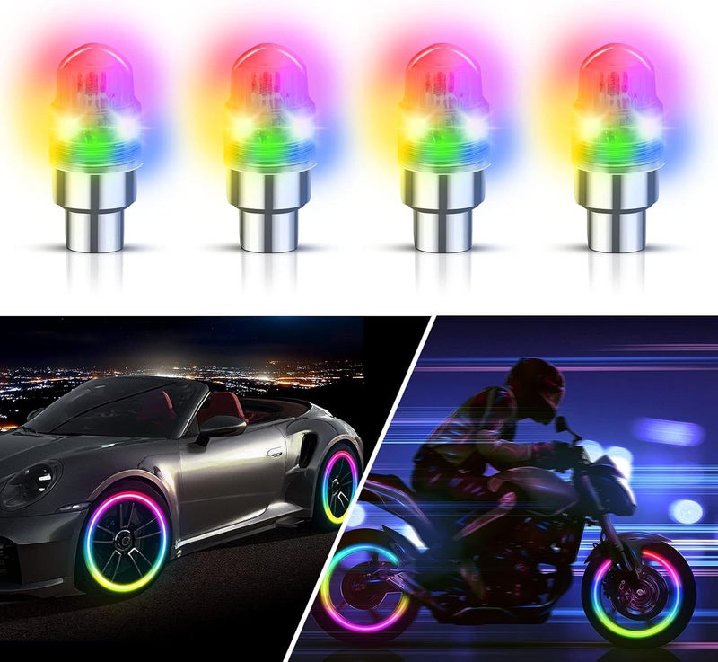 JUPIZEUS LED Flash Tire Lights,IC Light Sensitive,2 Lamp Beads More Flash, Colorful Wheel Lights,for Car Motorcycle Cart Truck,Waterproof,Motion Activated,fit in Woods/Schrader valve (4 PCS) - Image 4